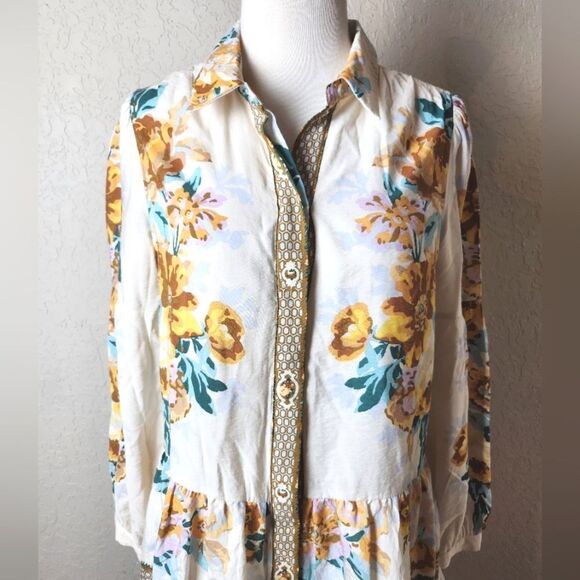 Anthropologie Panel Print Long Sleeve Floral Mini Shirt Dress Size XS - Picture 4 of 7
